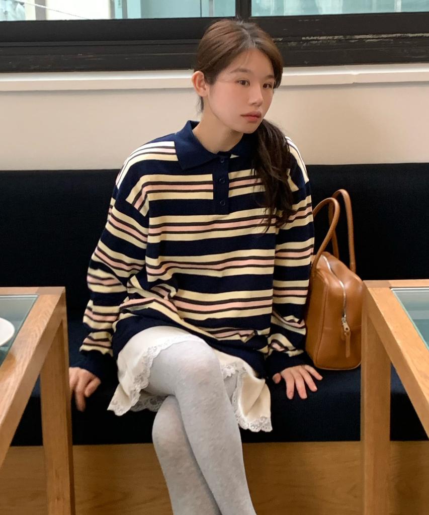 CGP (Women) Striped Collar Knit - Dark Navy