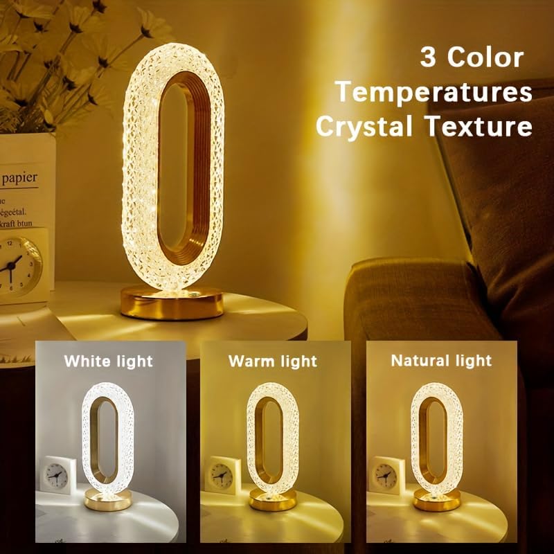 

3 Colors LED Crystal Table Lamp, Dimmable Bedside Night Light, Rechargeable, Wireless, Creative Bar Decoration золотой