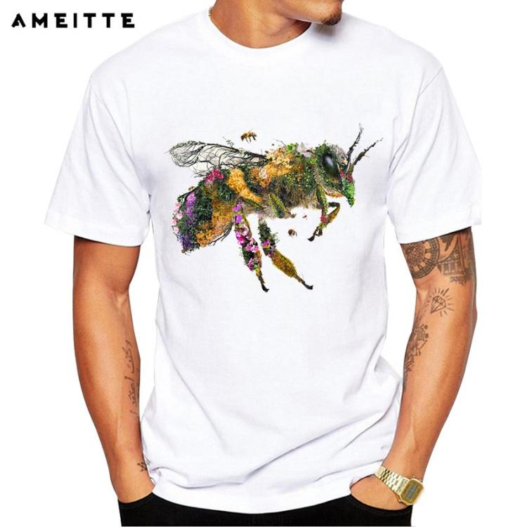 Colorful Natural Art The Bee King Printed T Shirt Summer Fashion Men T Shirt Funny Insect