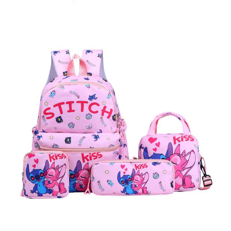 

Stitch Cartoon Kids Backpack Set: Cute 4-Piece Large Capacity School Bag for Boys and Girls розовый