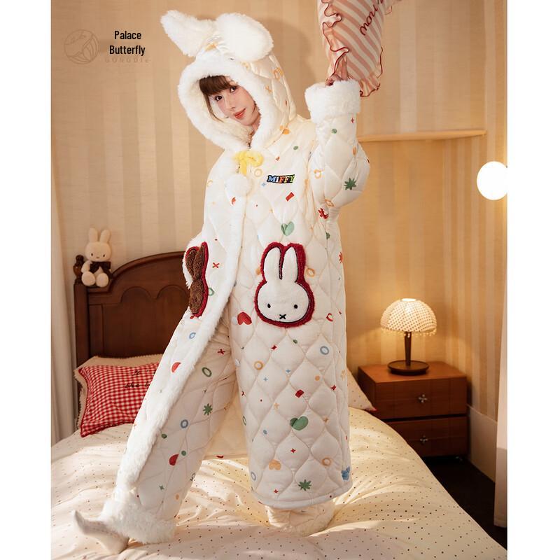 Gongdie Miffy Women s Winter Warm Coral Fleece Pajama Set L