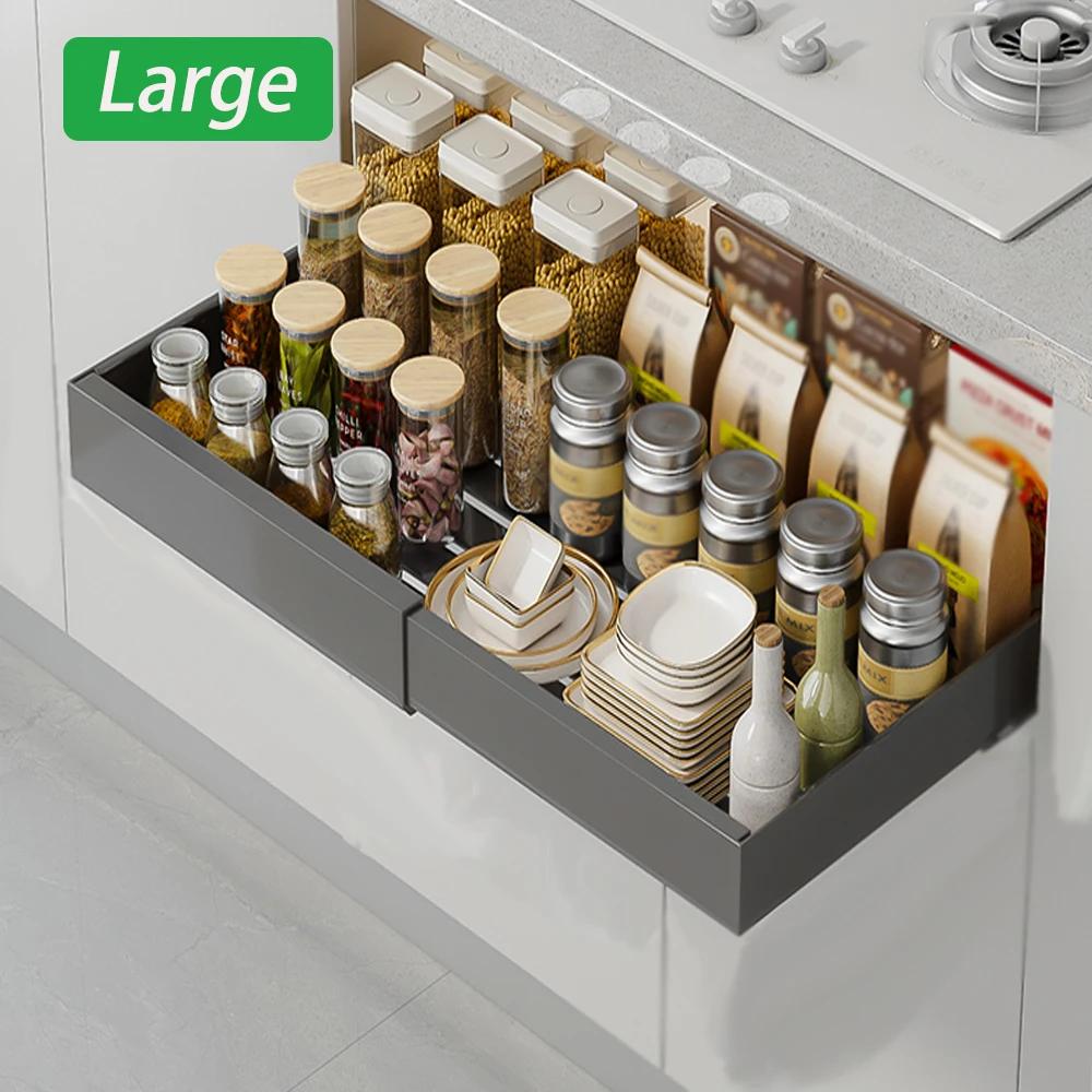 

Pull-out cabinet organizer, 16.5 in deep expandable drawer (17-26.7 in), heavy-duty slide out with adhesive film, no drilling 1-tier світло-сірого кольору
