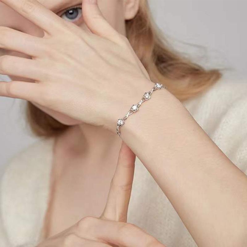New 925 Sterling Silver Stackable Flower CZ Crystal Design Bracelet Bangle for Women Wedding Birthday Jewelry Pulseira Feminina