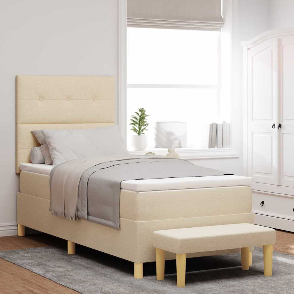 Box Spring Bed with Headboard Cream 190 X 90 Cm Fabric