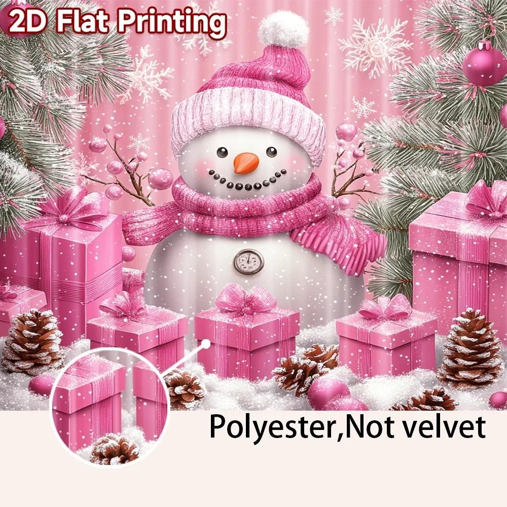 Set Of 2 Jit Pink Cartoon Snowman Curtains Christmas Window Decor Polyester Home Curtain With Rod Pocket