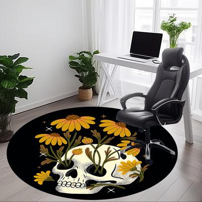 1pc Skull Office Round Area Rug,  Mat Suitable For Office, Under Office Chairs Bedroom Living Room Home Decor, Room Deco