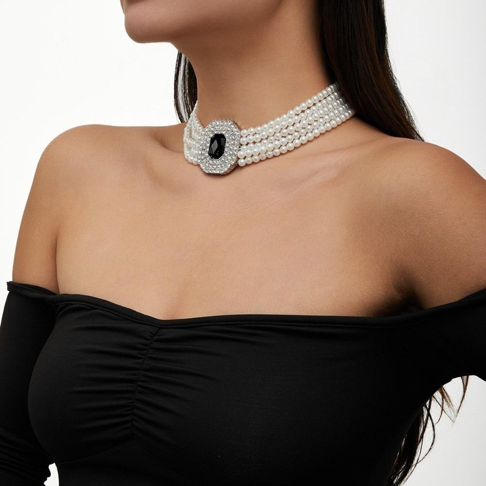 Five Layer Pearl Multilayer Necklace Charm Women Choker Luxury Rhinestone Necklace  Girls