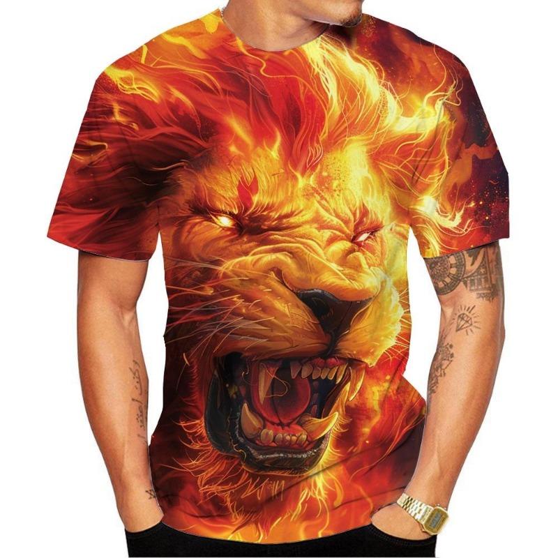 Nieuwe Mode Heren en Dames Ronde Hals 3D HD Geprint Leeuwenpatroon T-shirt Street Style Unisex Nieuwe Mode Kinder Top 100-6XL
