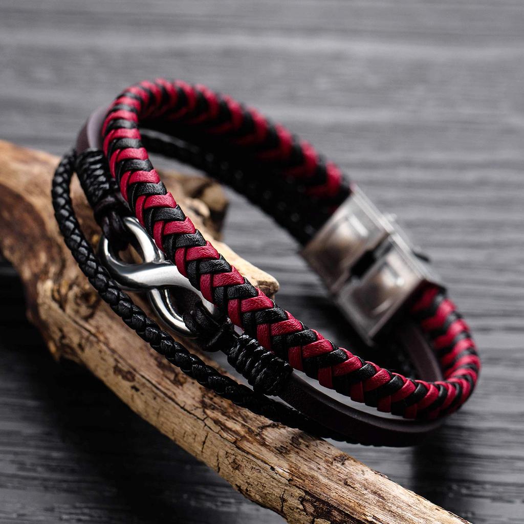 Rockyu Brand Popular Jewelry Bracelet for Men Black Number 8 Infinity Braided Triple Bracelet Stylish Christmas Gift Men's