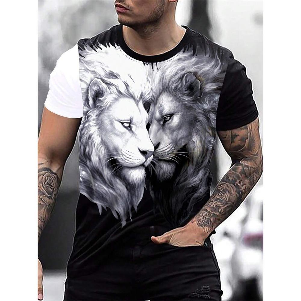 Nowy Letni Outdoorowy Casualowy Męski T-shirt Codzienny Uliczny Męski Top z Krótkim Rękawem Nadruk Lwa Męski T-shirt Sportowy Modny T-shirt