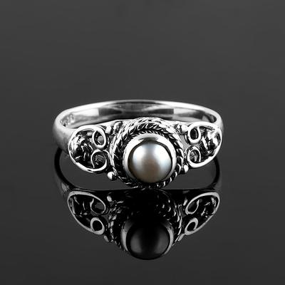 Weißer Perlen Edelstein Ring, Boho Ring, Massiver 925 Sterling Silber Ring, handgefertigter Schmuck, Statement Ring