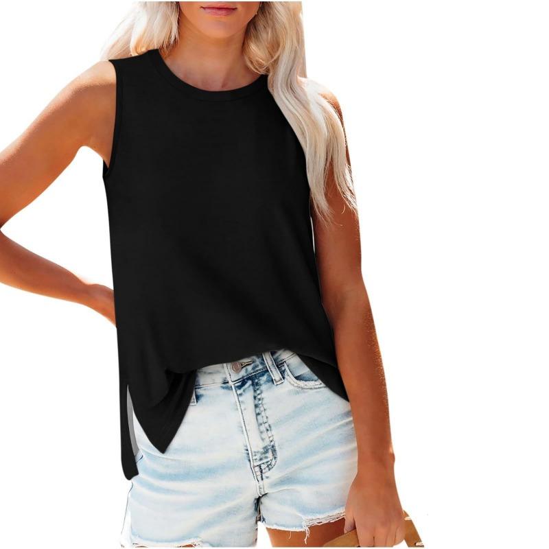 IHUASU Women's Fashion Casual Solid Color Print Sleeveless +O Neck Blouses & Shirts