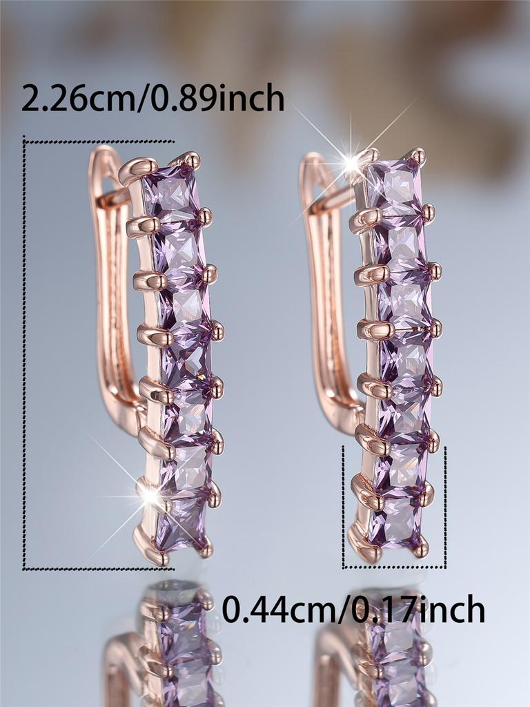 Luxury Female Purple Zircon Stone Hoop Earrings Fashion Rose Gold Color Wedding  For Women