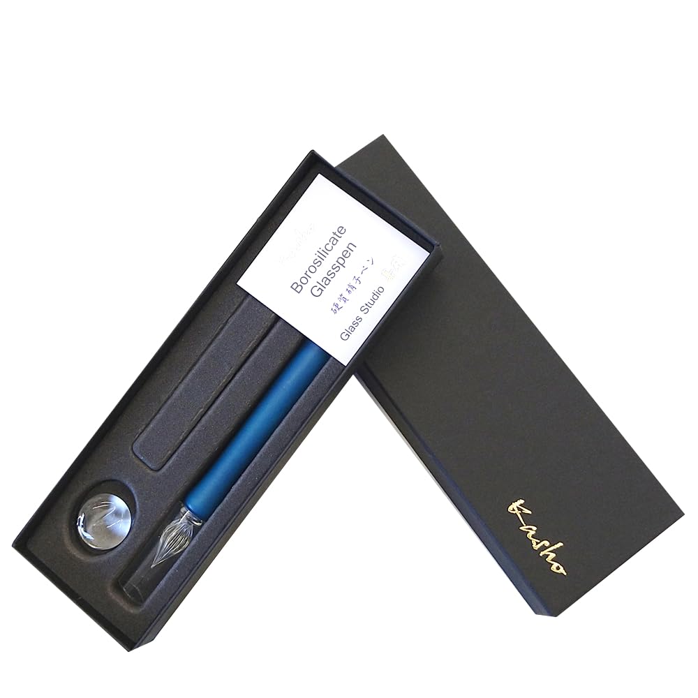 Studio Kasho Wood Glass Pen, Premium Gift Box Included, New Type (Blue)