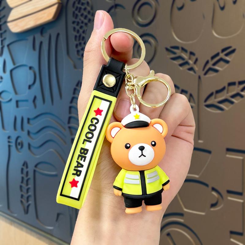 Creative Police & Firefighter Teddy Bear Keychain Pendant: Cute PVC Ornament and Thoughtful Gift