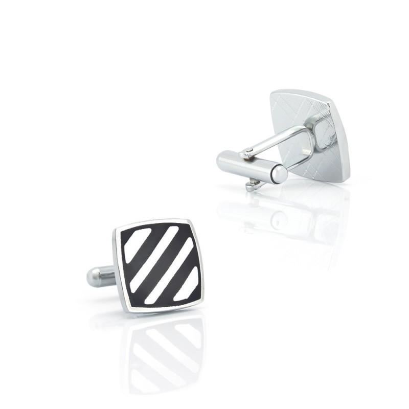 Square Black Striped Enamel Copper Metal Cufflinks Men s French Shirt all-natural