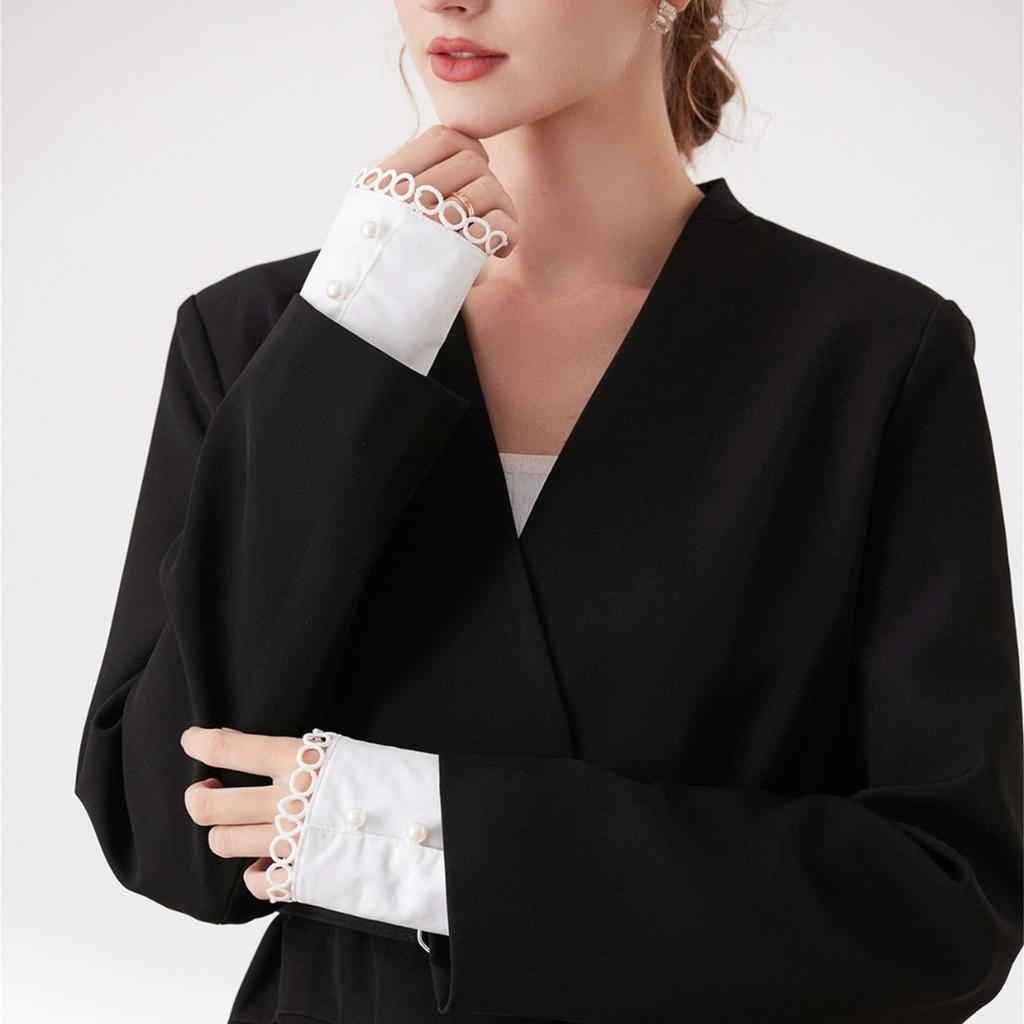 Falsche Spitzenbesatz-Ärmel Abnehmbarer Herbst-Winter-Pullover Dekorative Ärmel Spitzenbesatz Perlen Knöpfe Handgelenkbündchen