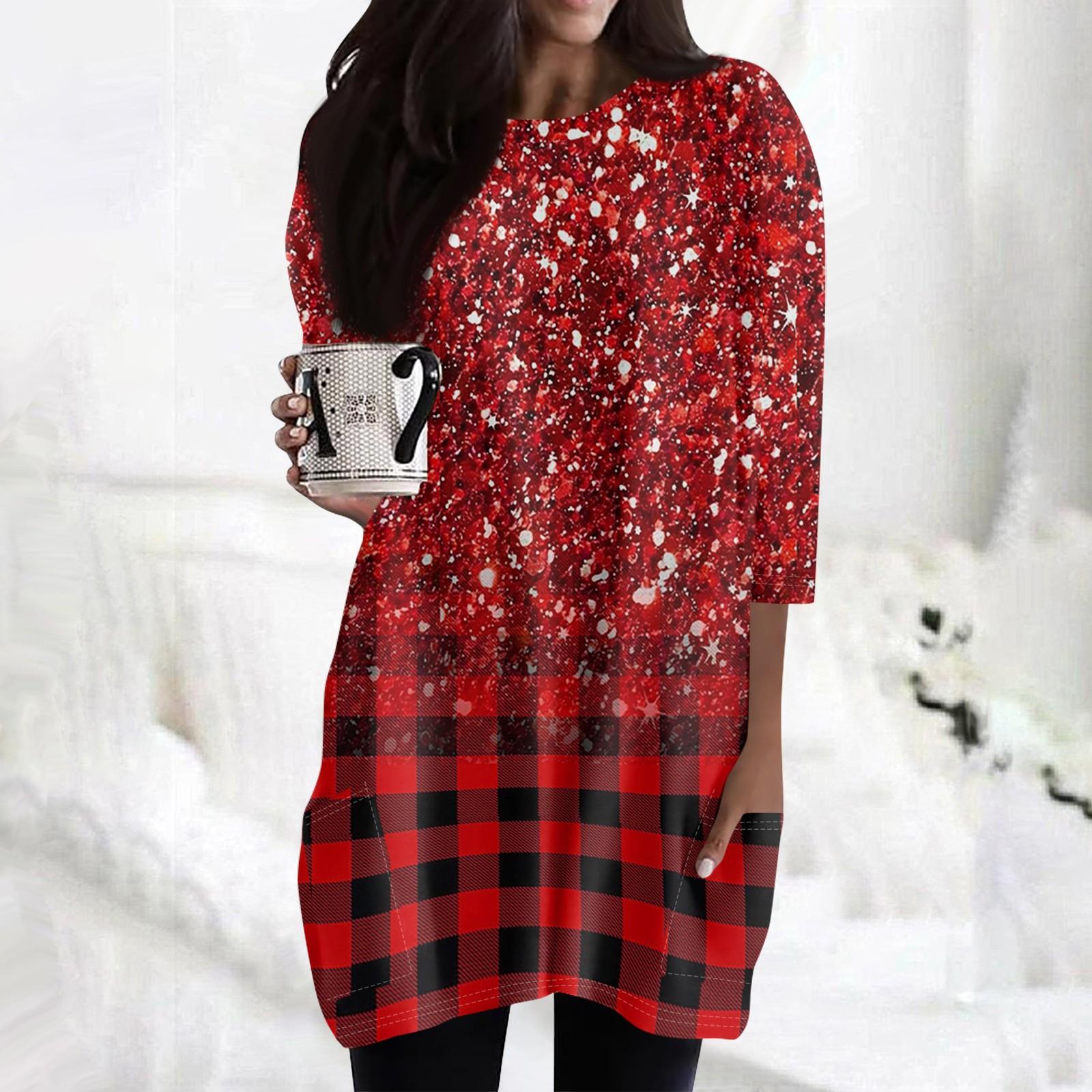 

Женские повседневные рубашки с рукавами 3/4, модные туники с принтом, топы с карманами XL винный