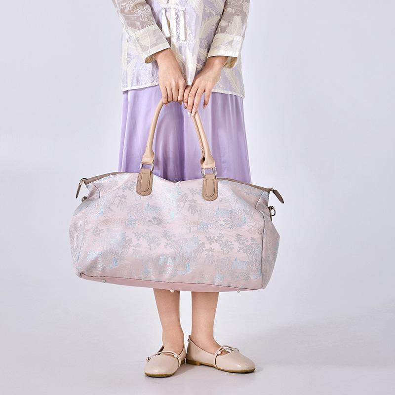 Short Distance Large Capacity Luggage Bag Women's Retro Print Travel Bag with Dry Wet Separation