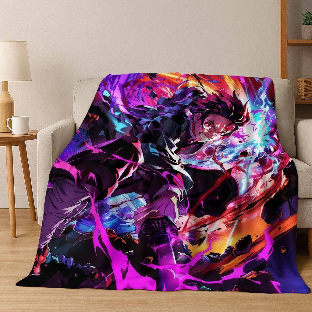 Anime Demon S-Slayer Kamado Nezuko Tanjirou Cartoon Flannel Blanket,Cozy Soft Throw Blanket for Home Bedroom Bed Sofa Cover Kids