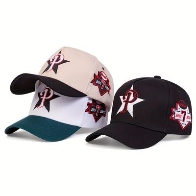 Buchstabe P Pentagramm Seite 7 Stickerei Baseballkappe Outdoor Sonnenschutz Herren- und Damenhut Verstellbare Hip-Hop-Kappen aus Baumwolle Angelhüte