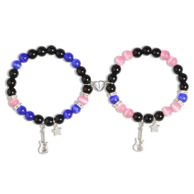 Spider Kitty Cat Pendant Couple Bracelet, Crystal Cat Eye Stone Magnet Attraction Bracelet, Christmas Gift, Stocking Stuffers, Valentine's Day Gift