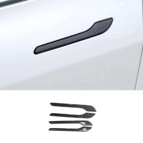 Carbon Fiber 4PCS Exterior Door Handle Cover Trim For Tesla Model Y 2020-2022