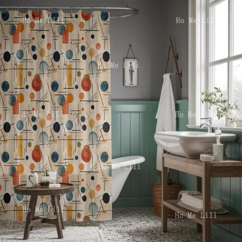 Mid Century Modern 70s Printed Curtain 80s Bath Waterproof Drapes Retro Bathroom Shower Curtains