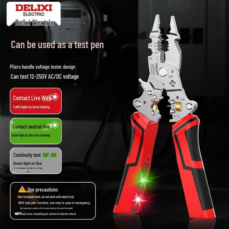 Multifunkční elektrikářské kleště: Nástroj pro stříhání, tahání, odizolování, krimpování, odizolování a navíjení drátů.