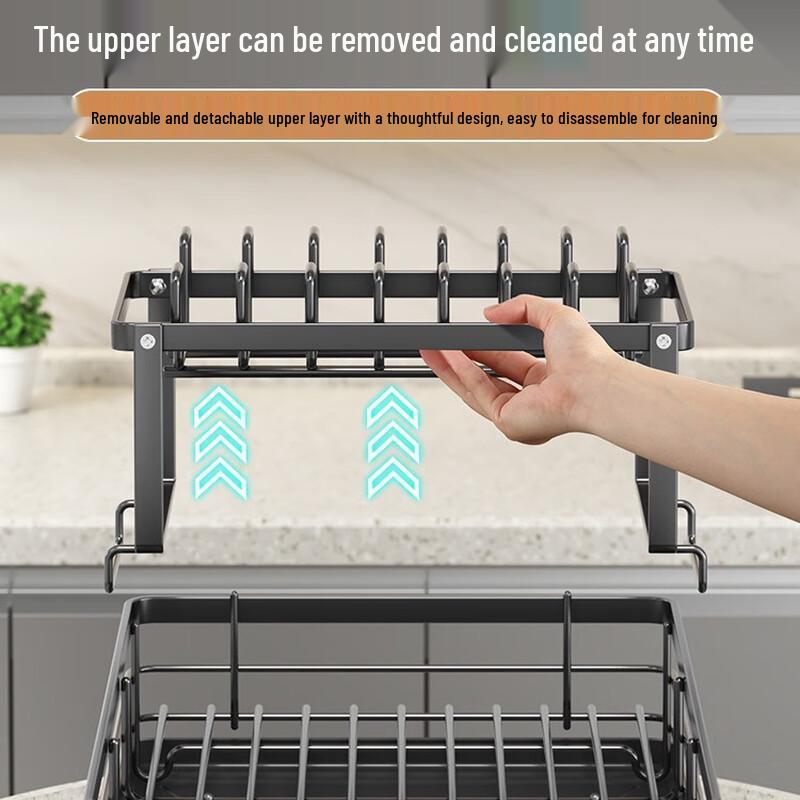 Double Layer Self-Draining Kitchen Dish Drying Rack