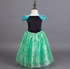 Kids Princess Elsa Dress Costume Frozen Elsa Dress Luxury Set Green Heart Magic Braided [YITING] 5-Piece - (Princess Dress, Tiara, Wand, Gloves, Wig)