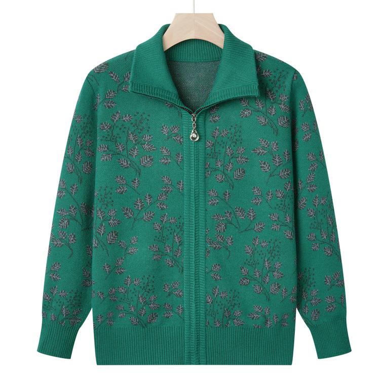 

Вязаный свитер для среднего и пожилого возраста, одежда на весну и осень, пальто для мамы, свитер для бабушки, кардиган с лацканами, топ, повседневный стиль для пожилых 5XL зелёный