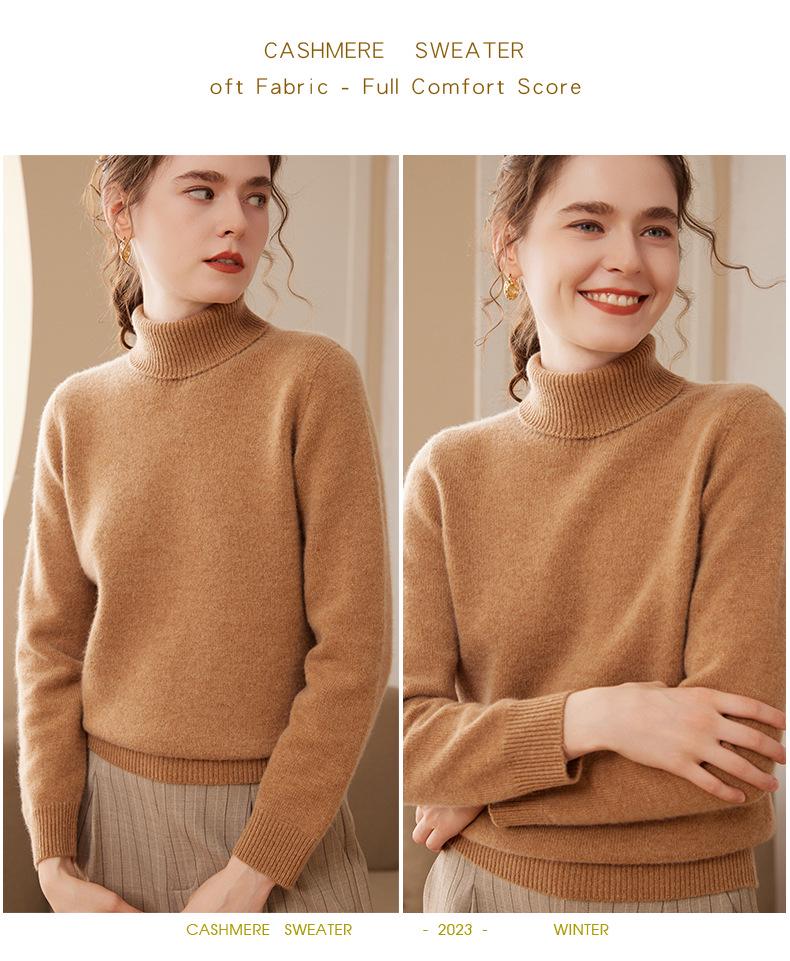 Women's High Collar Cashmere Sweater - Thick and Warm Autumn/Winter Pullover Knitwear