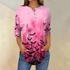 Women's Fashion Loose Button Collar Halloween Print Long Sleeve T-Shirt Top Pullover
