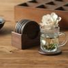 Round Black Walnut and Beech Wood Coasters, 6-Piece Set – Heat-Resistant Placemats for Coffee and Tea Cups