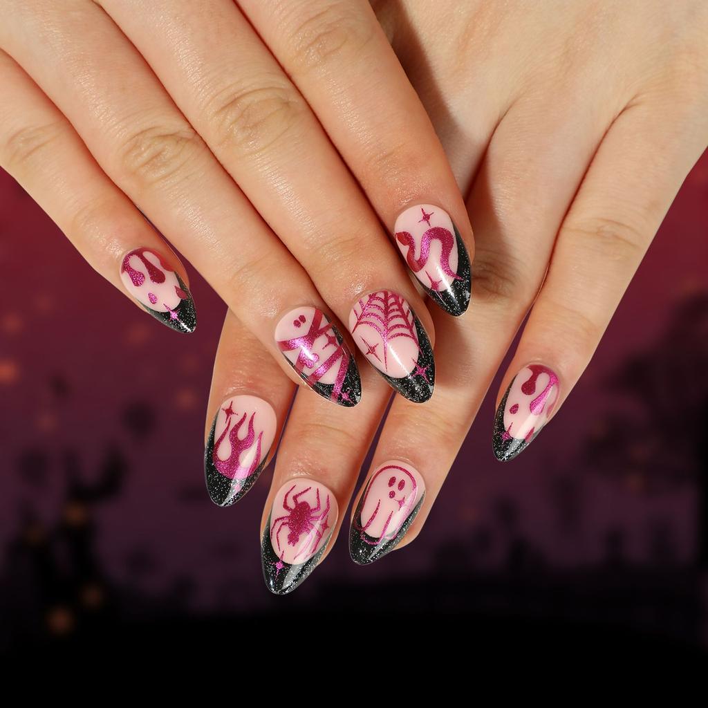 2025 New Halloween Wear Nail 3D Three-dimensional Nail Art False Nails European and American Spider Bat Nail Pieces