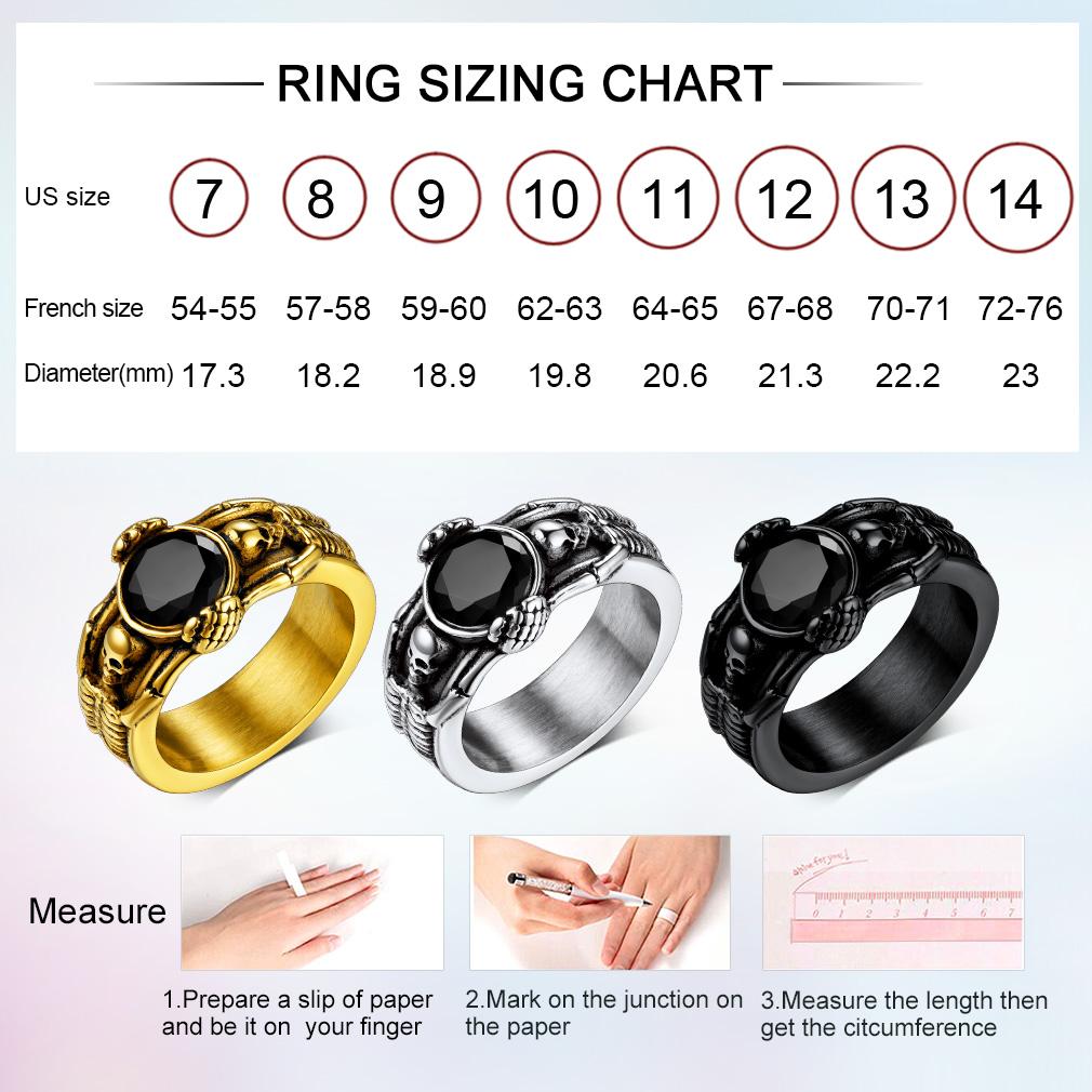 Stainless Steel Double Side Skeleton Holding Up Black Stone Skull Rings for Man Retro Gothic Punk Cool Jewelry Gift for Him