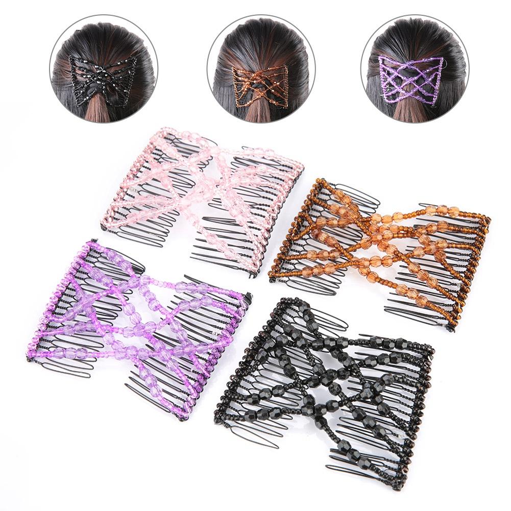 Magic Hair Comb Clip Beads Stretchy Double Comb Hair Disk