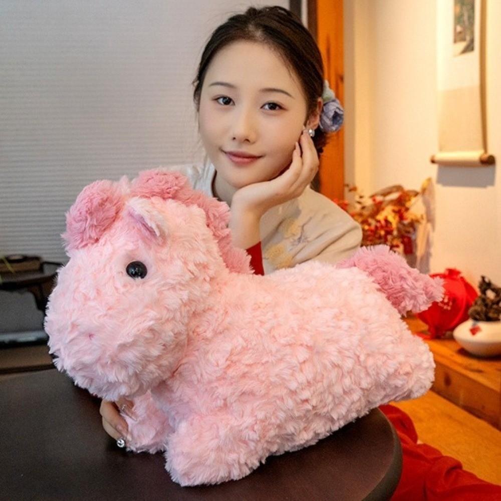 Fluffy Horse Plush Toys Soft Zodiac Pony Doll New Year Mascot Cartoon Horse Doll  Children Gift