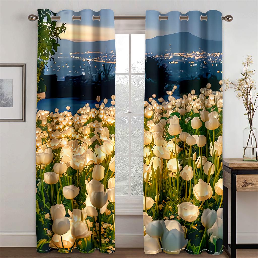 Nice White Red Rose Flower Sunshade Curtains 2 Panel Girls Room Bedroom Living Room Modern Home Decor Curtains