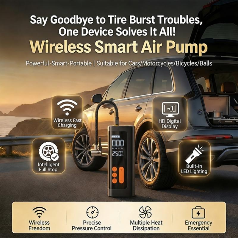 Cordless Tire Inflator With Digital Display 150PSI Rechargeable Battery For Cars Motorcycles Balls Swimming Pool Toys