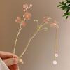 Vintage Chinese Style Pink Flower Hair Sticks For Women Elegant Crystal Tassel Hairpins Hair Buns Hanfu Headwear  Hair Ornaments