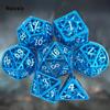 7 Pcs Blue White Rotary Cyclone Metal Dice Hollow Metal Polyhedral Dice Set Suitable for Role-Playing RPG  Board Game Card Game