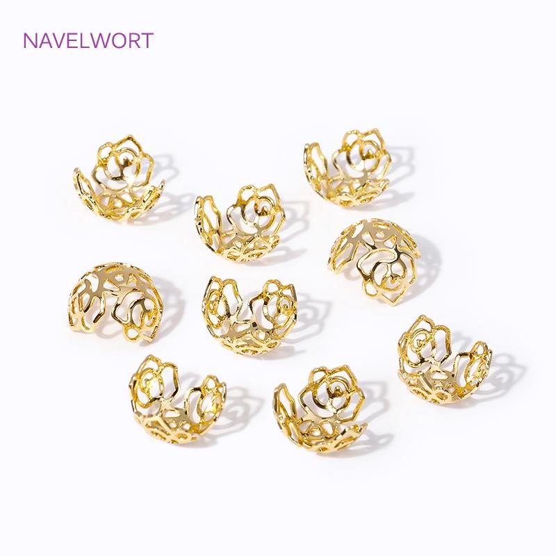 12/16MM 18K Gold Plated Brass Filigree Bead Cap Metal Large Beads Caps For Jewelry Making DIY Beading Accessories Wholesale