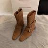 2025 Korean Version of the New Niche Design Retro French Short Boots Square Head Western Boots Medium Boots Women's Martin Boots