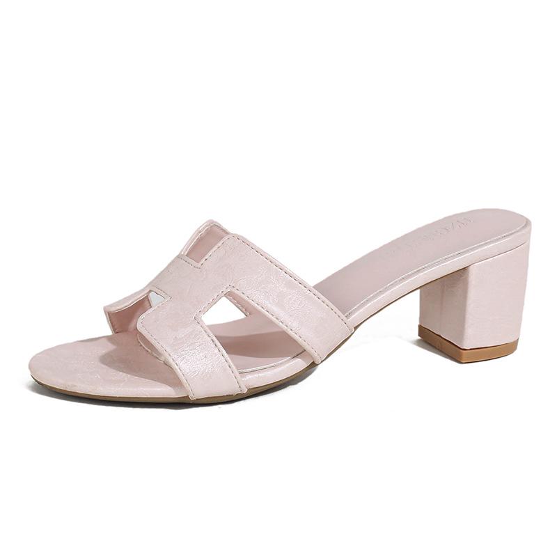 Women s Summer 2026 Outdoor Beach Slippers: 5cm High Heel Casual Single Strap Chunky Sandals 36