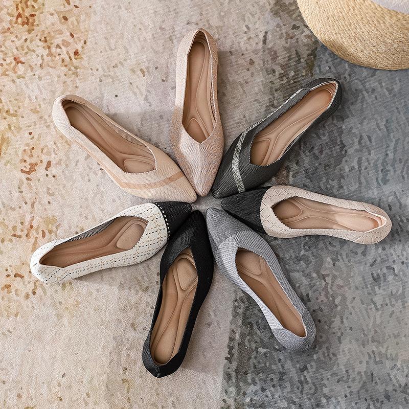 

New fashion casual wedge heel knitted women s shoes flying knitted women s single shoes fashion shoes casual shallow mouth 40