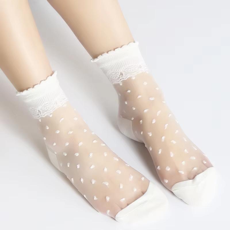 

Invisible Socks Women Summer Lace Socks Crystal Silk Polka Dot Ankle Socks Glass Black White Transparent Sock for Ladies One Size белый