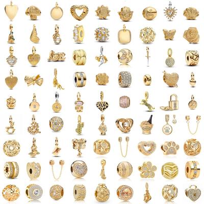 Perles Argent 925 Charms Cercle Doré Pendentif Cœur d'Amour Bijoux DIY Cadeau pour Femmes Accessoires de Mode