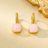 Japanese Korean Full Geometric Block Earrings Women Simple Pink Purple Light Luxury Temperament High-end Zircon